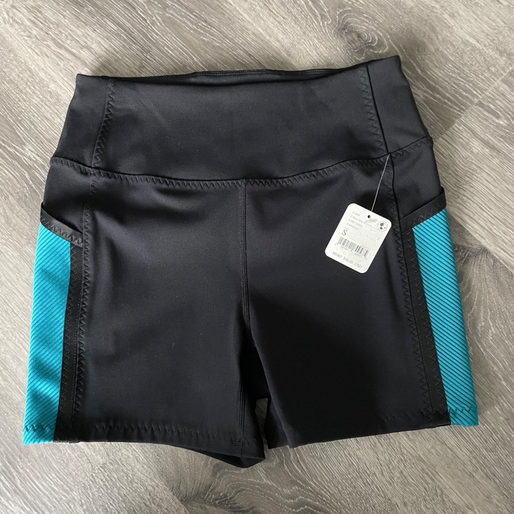 NWT Free People Movement Black Blue Athletic Biker Shorts Sml Activewear Boho